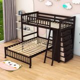 Wooden L-Shaped Twin Over Full Adult Bunk Beds with Storage - [Drawers]