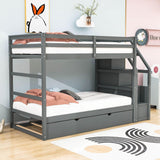 Low Twin Over Twin Bunk Beds for Kids with Storage Stairs and Trundle