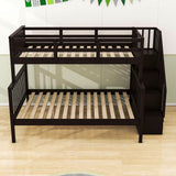 Wood Twin Over Full Bunk Bed with Storage and Stairs - [Shelves, Classic]