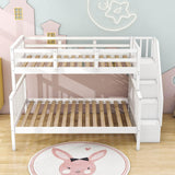 Wood Twin Over Full Bunk Bed with Storage and Stairs - [Shelves, Classic]