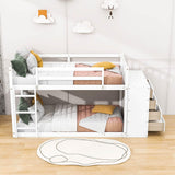 Low Twin Over Twin Bunk Beds with Detachable Storage Dresser - [Drawers, Shelves]