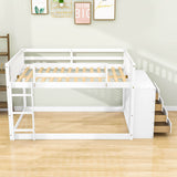 Low Full Over Full Bunk Beds for Kids, Toddlers with Storage - [Wood]