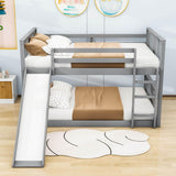 Low Full Over Full Bunk Beds with Slide for Kids Toddler - [Wooden]