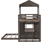 Fun Wooden L-Shaped Twin Over Full House Bunk Beds for Kids - [Low to Floor]