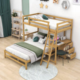 Twin Over Full Bunk Beds with Desk and Storage Drawers - [Wooden, Detachable, L-Shaped]