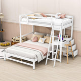 Twin Over Full Bunk Beds with Desk and Storage Drawers - [Wooden, Detachable, L-Shaped]