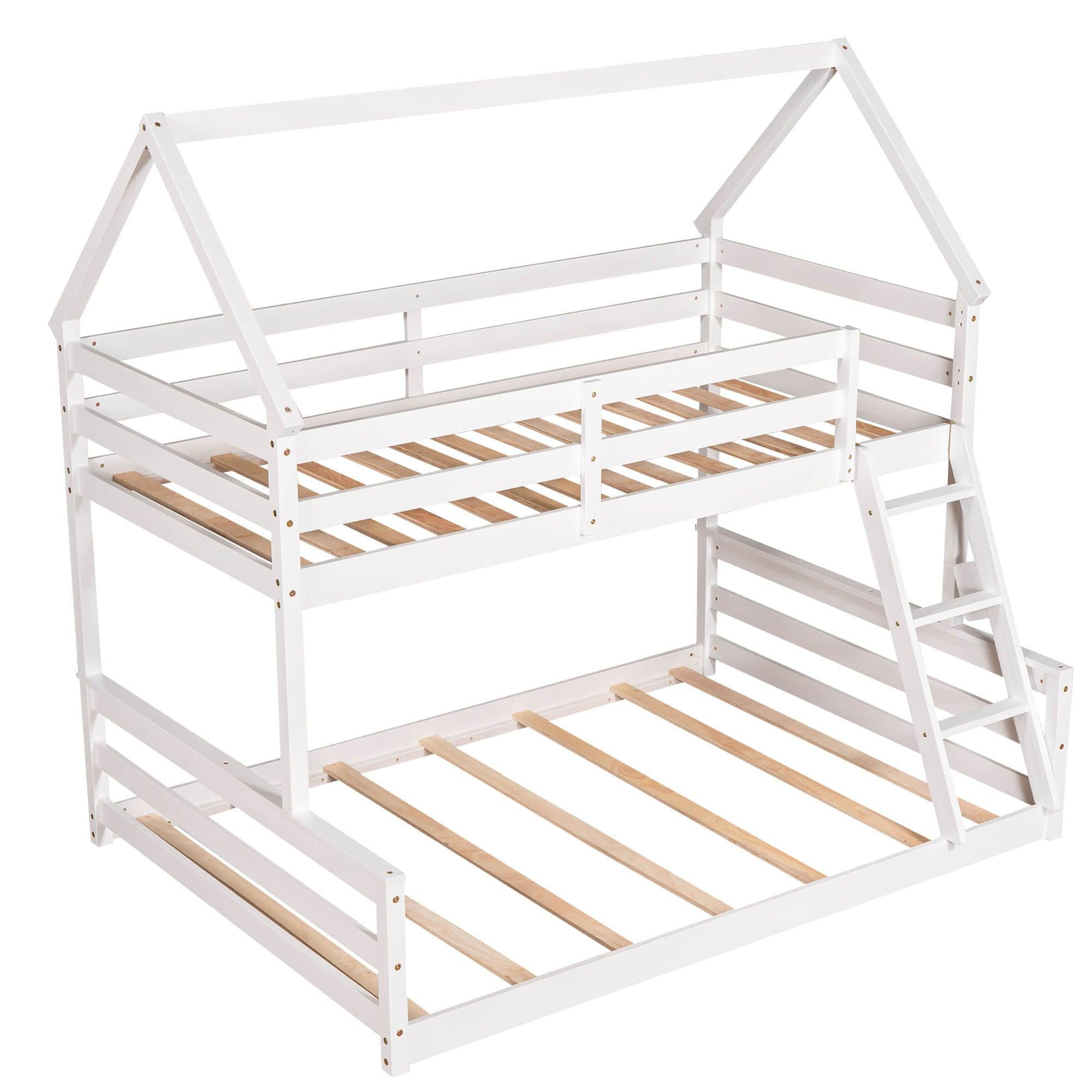 Montessori Low Twin Over Full House Bunk Beds for Kids Toddler - [Wooden, Convertible]