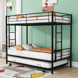 Metal Twin Over Twin Bunk Bed with Trundle - [Convertible, Noise Reduced]