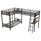 Twin Over Twin Loft Triple Bunk Beds with Desk and Storage for Kids - Metal