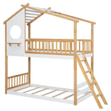 Low to Floor Twin Over Twin House Bunk Beds for Toddler, Kids - [Wood]