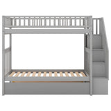 Convertible Twin Over Twin Bunk Bed with Stairs and Storage, Trundle