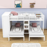 Low Full Over Twin&Twin Triple Bunk Bed with Storage for Kids - [Wardrobe]