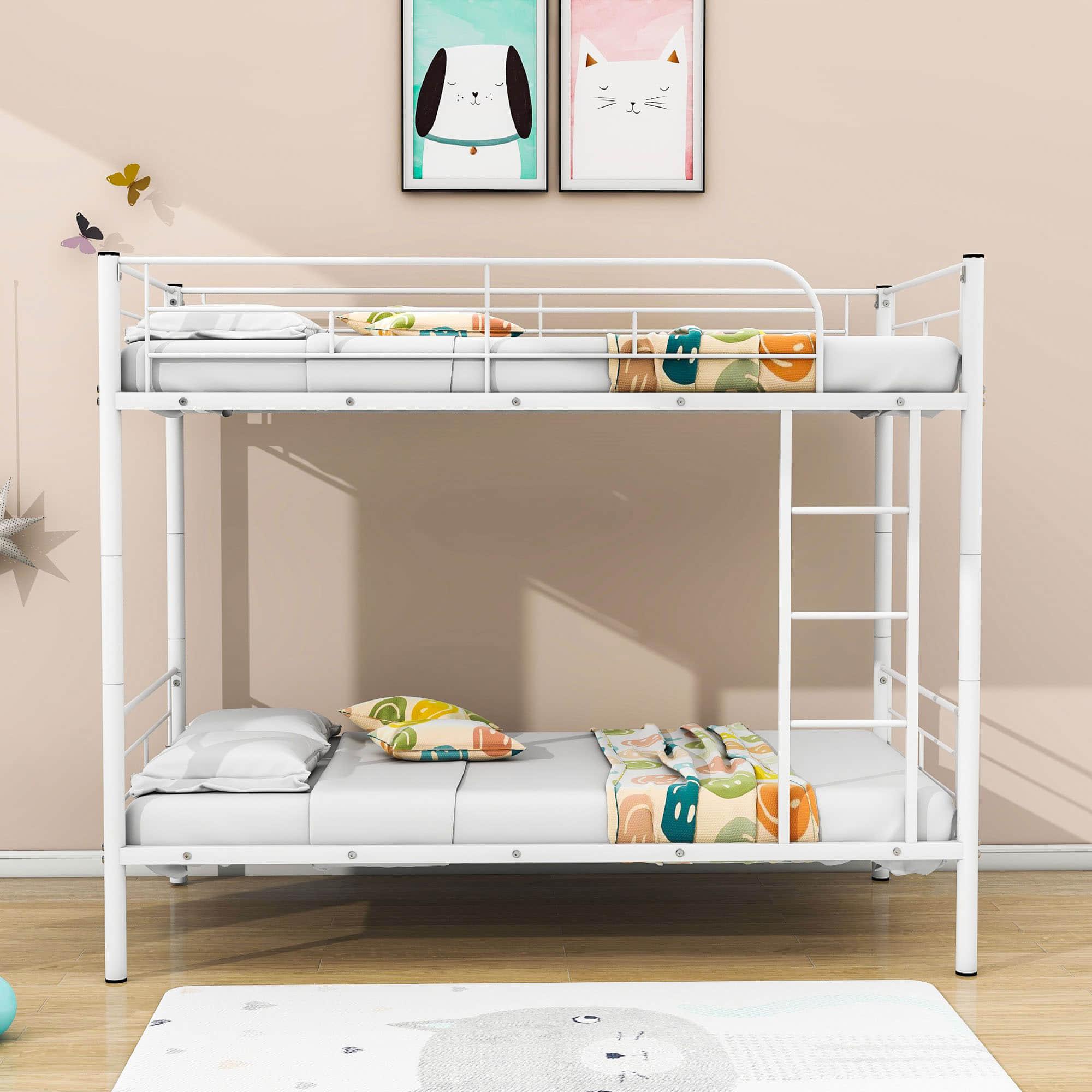 Twin Over Twin Bunk Beds for Kids, Adults - [Metal, Convertible, Small Room]