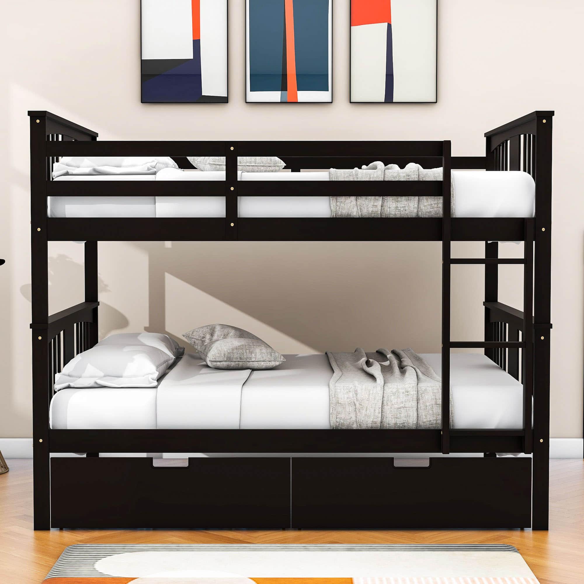 Full Over Full Bunk Beds with Storage Drawers for Kids - [Wooden, Convertible]