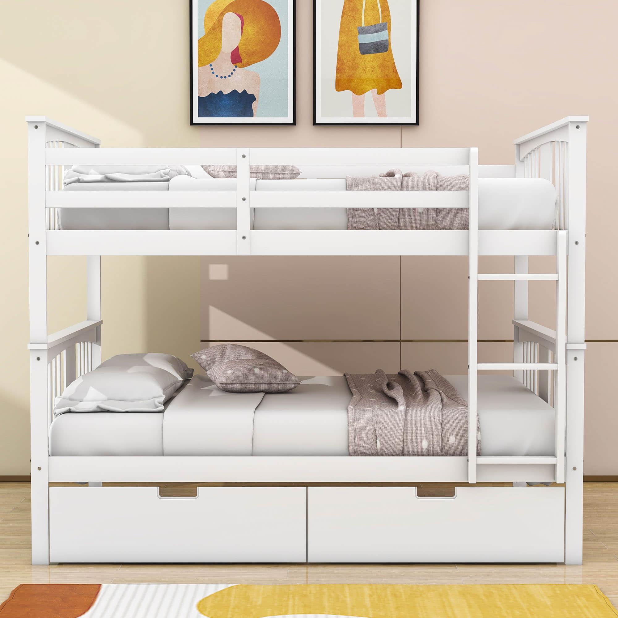 Full Over Full Bunk Beds with Storage Drawers for Kids - [Wooden, Convertible]