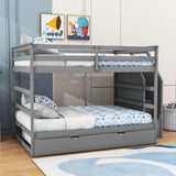 Full Over Full Bunk Beds with Stairs and Storage, Trundle - [Wood, Cabinets]