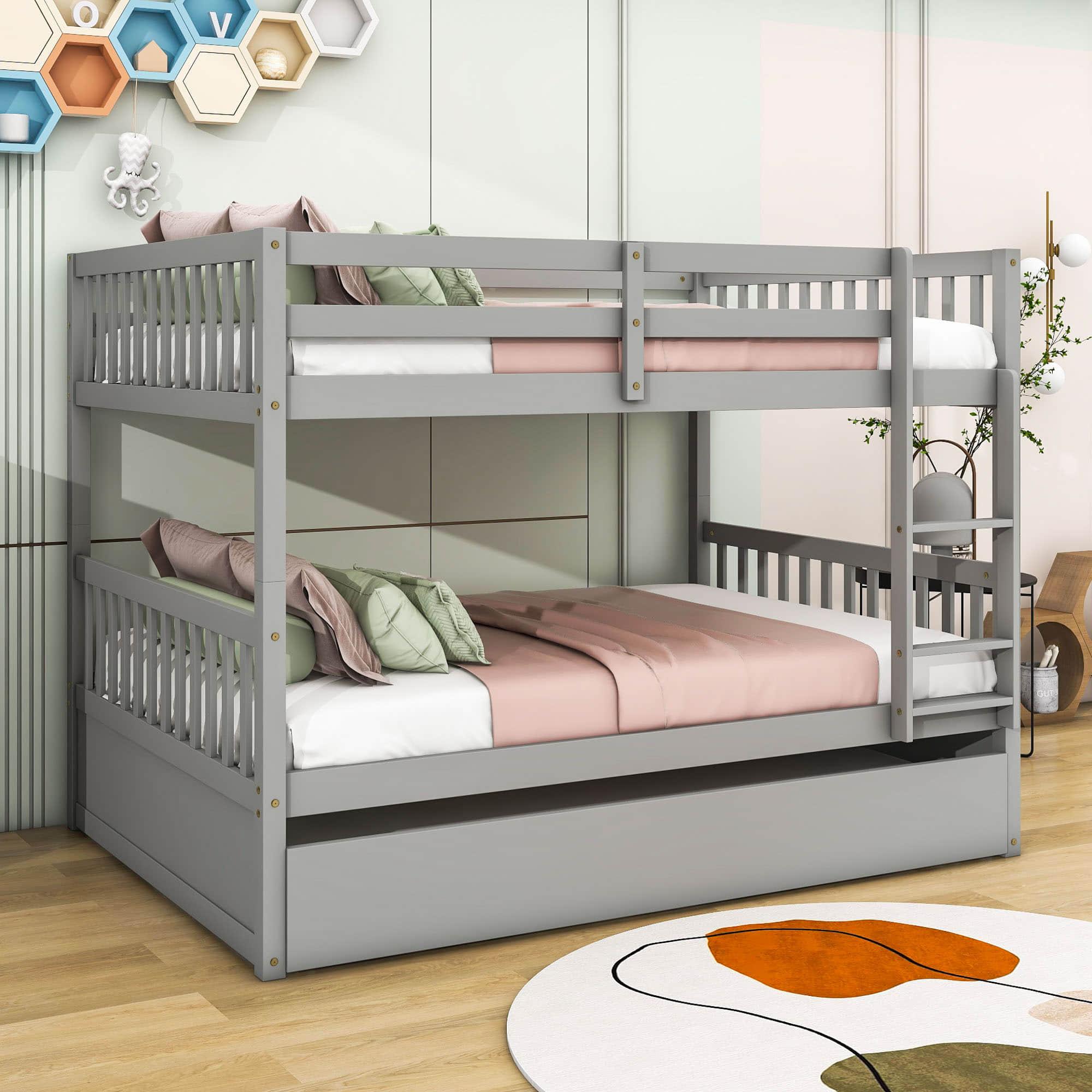 Convertible Full Over Full Bunk Beds with Trundle for Kids, Teens - [Wooden]