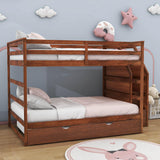 Full Over Full Bunk Beds with Stairs and Storage, Trundle - [Wood, Cabinets]