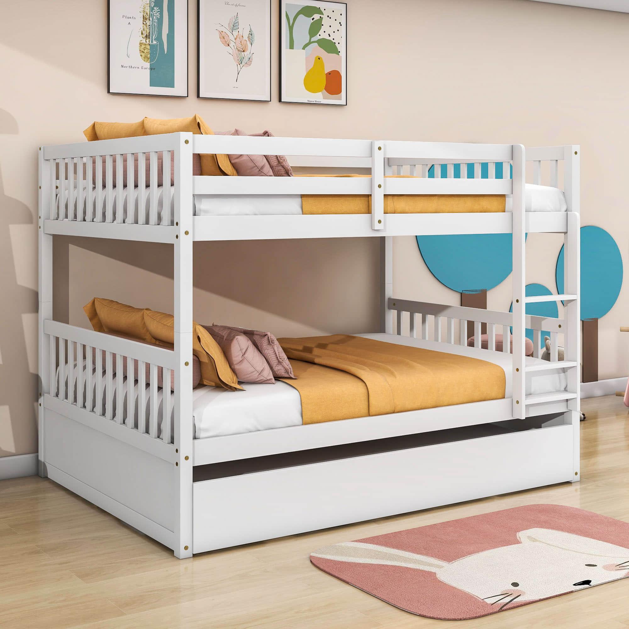 Convertible Full Over Full Bunk Beds with Trundle for Kids, Teens - [Wooden]