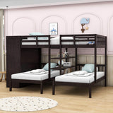 Low Full Over Twin&Twin Triple Bunk Bed with Storage for Kids - [Wardrobe]