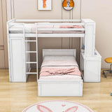 L-Shaped Twin Over Twin Bunk Beds with Desk and Storage - [Wooden, Drawers, Wardrobe]