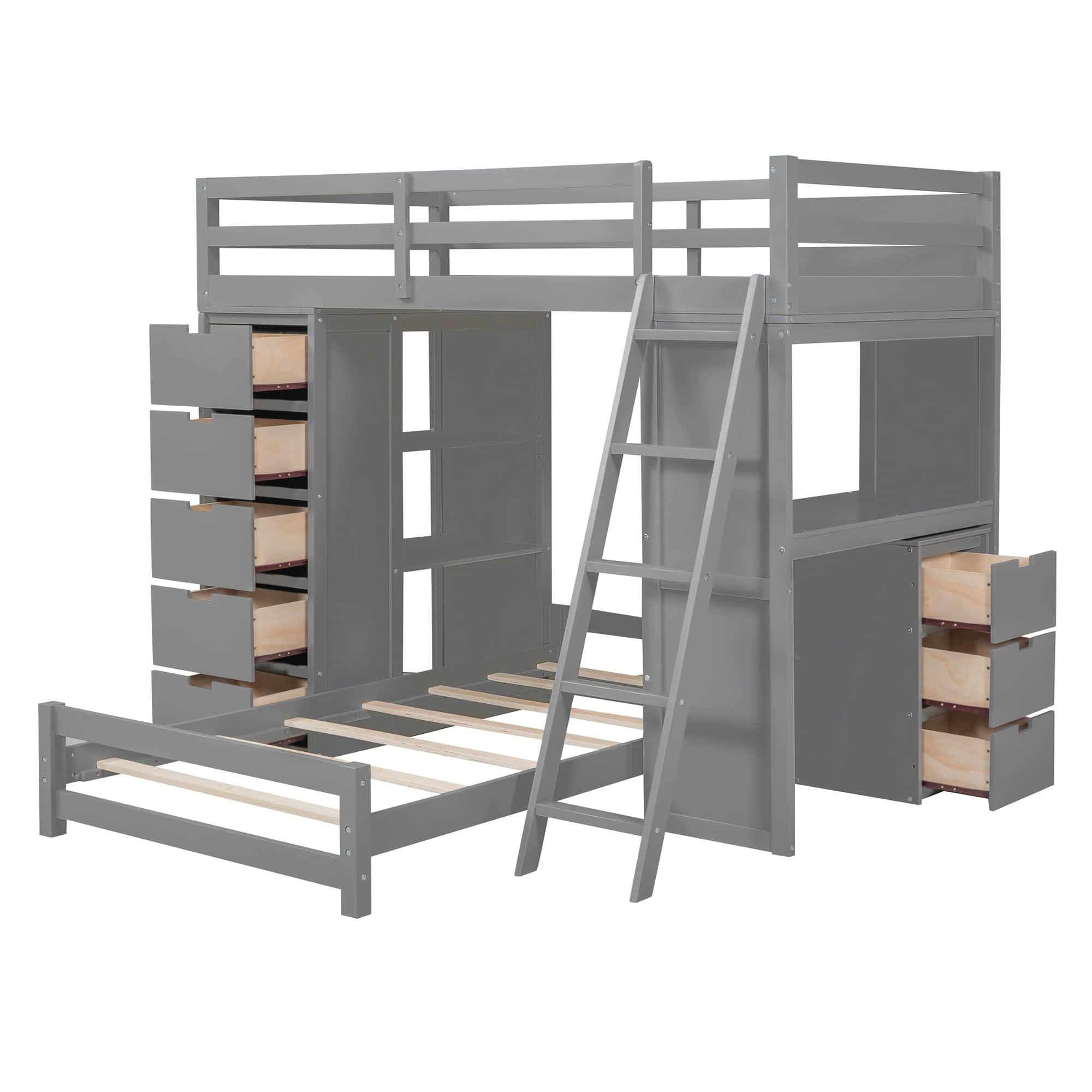 Smart Twin Over Twin Bunk Beds with Desk and Storage Chest, Drawers