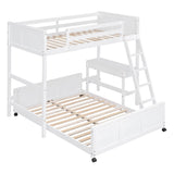 L-Shaped Twin Over Full Bunk Beds with Desk and Storage Drawers Wooden