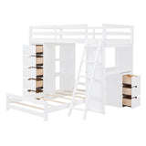 Smart Twin Over Twin Bunk Beds with Desk and Storage Chest, Drawers