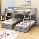 Upholstered Full Over Twin & Twin Triple Bunk Bed with Storage - [Drawers, L-Shaped]