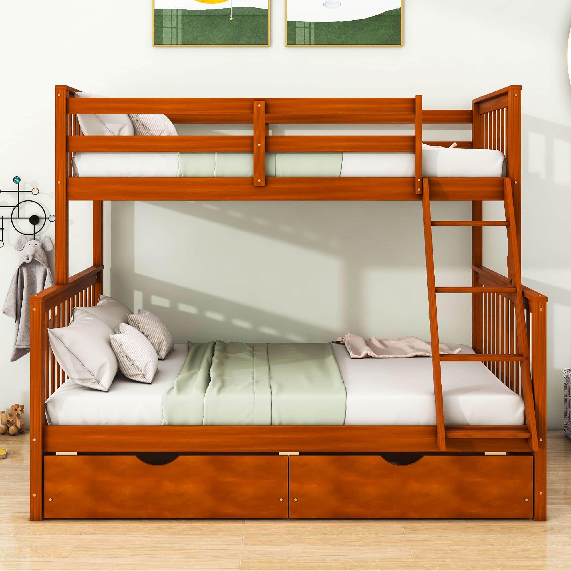 Twin over Full Convertible Bunk Bed for Kids, Adults with Storage - [Drawers]