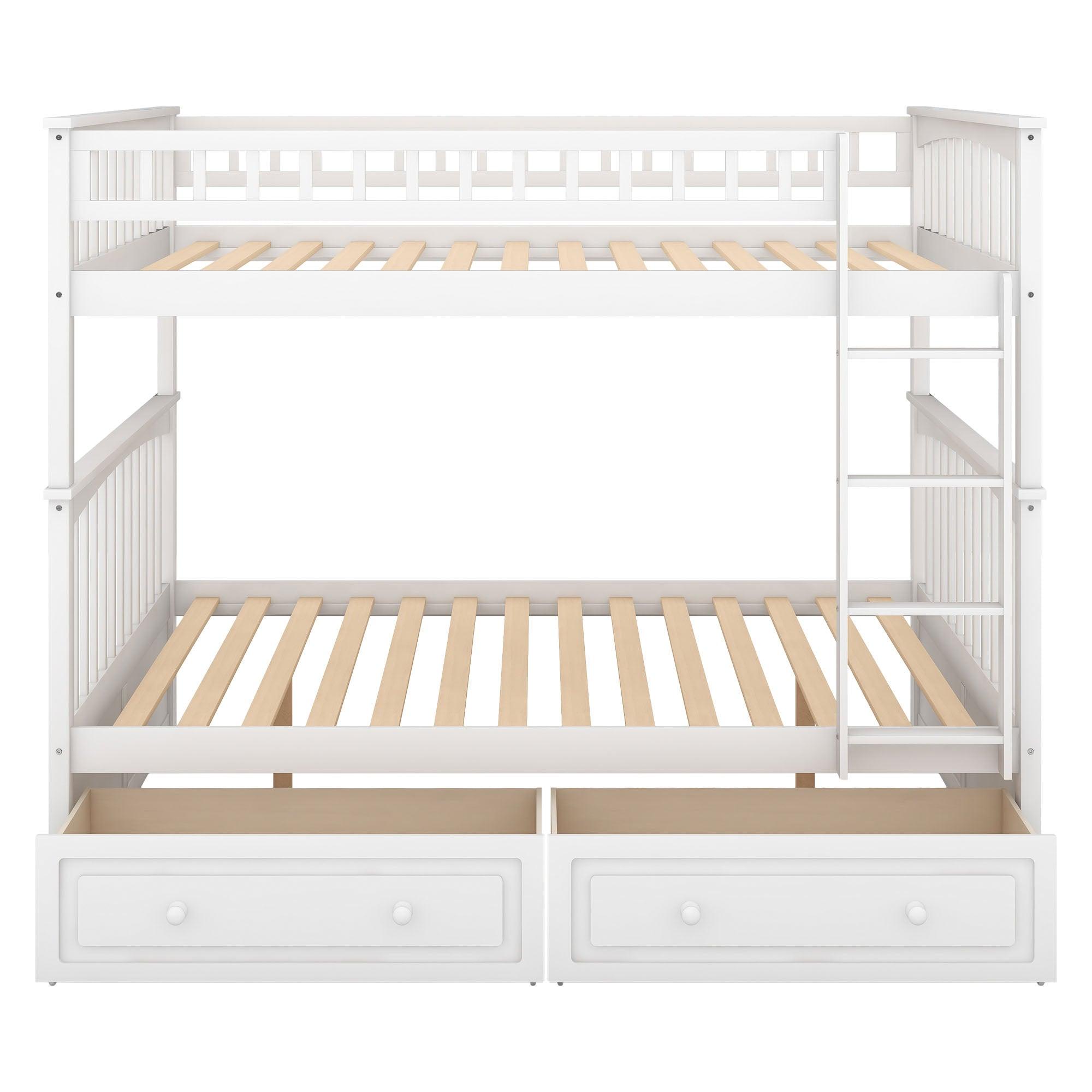 Full Over Full Bunk Beds with Storage Drawers for Kids - [Wood, Convertible, Small Room]