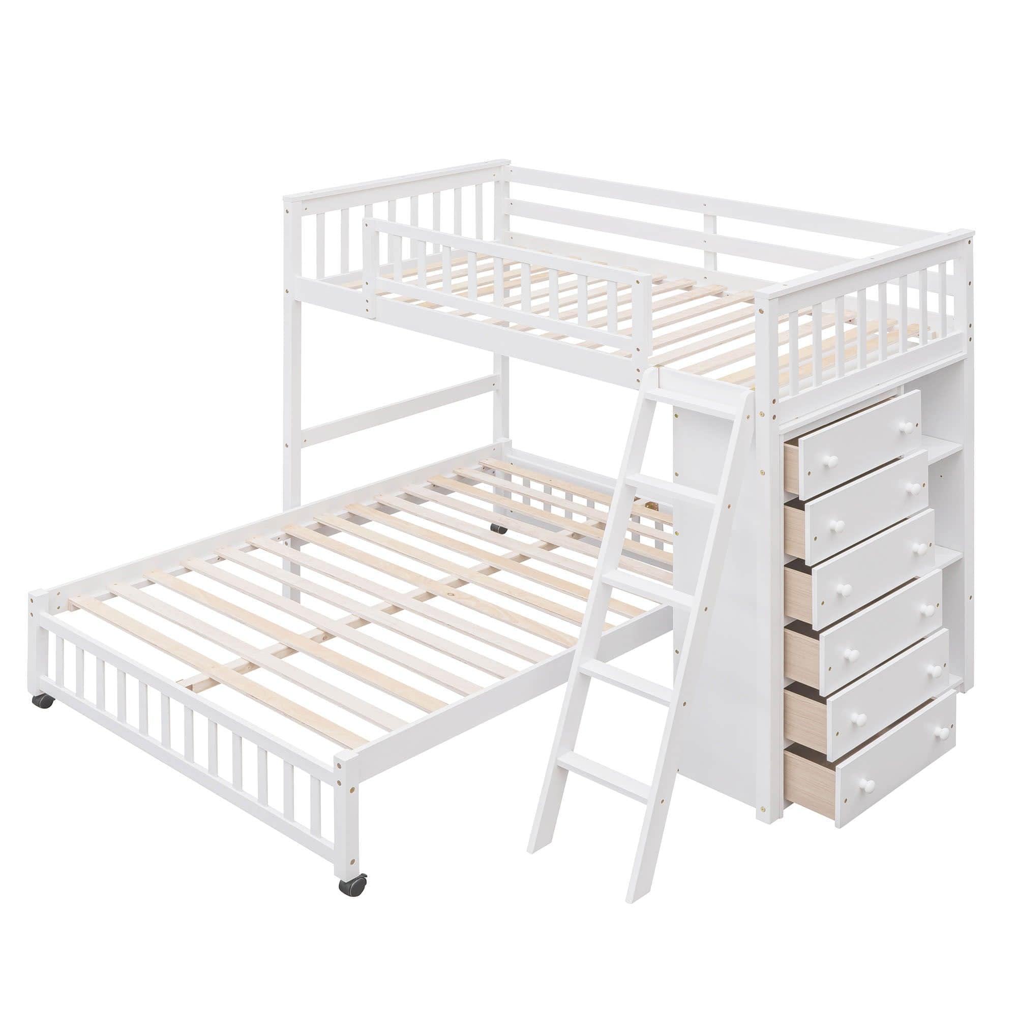 Wooden L-Shaped Twin Over Full Adult Bunk Beds with Storage - [Drawers]