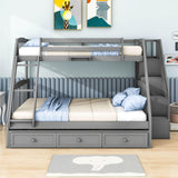 Twin Over Full Bunk Beds with Stairs and Storage Drawers - [Wooden, Convertible]