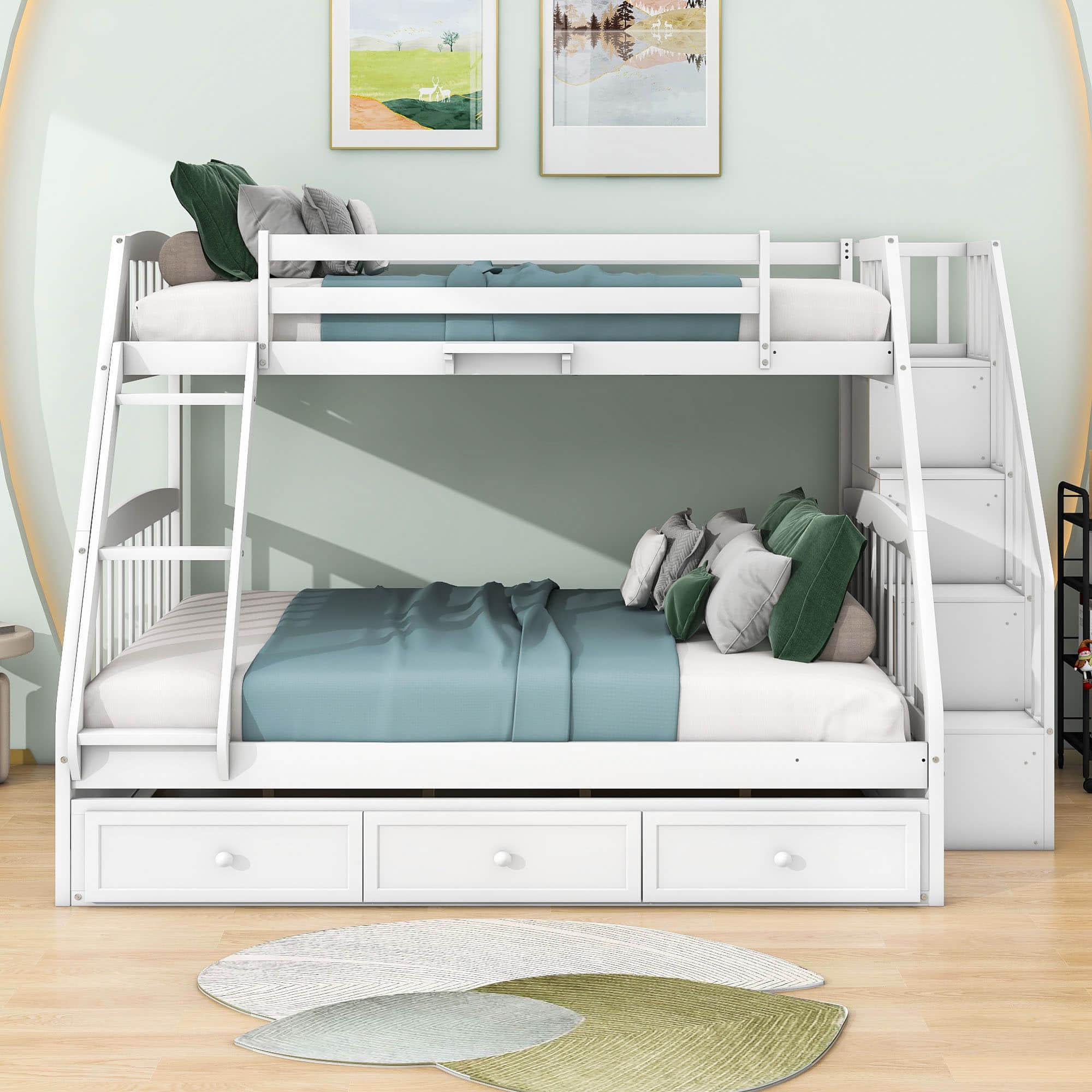 Twin Over Full Bunk Beds with Stairs and Storage Drawers - [Wooden, Convertible]