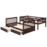 Wooden Twin Over Twin Bunk Beds with Storage Drawers - [Convertible]