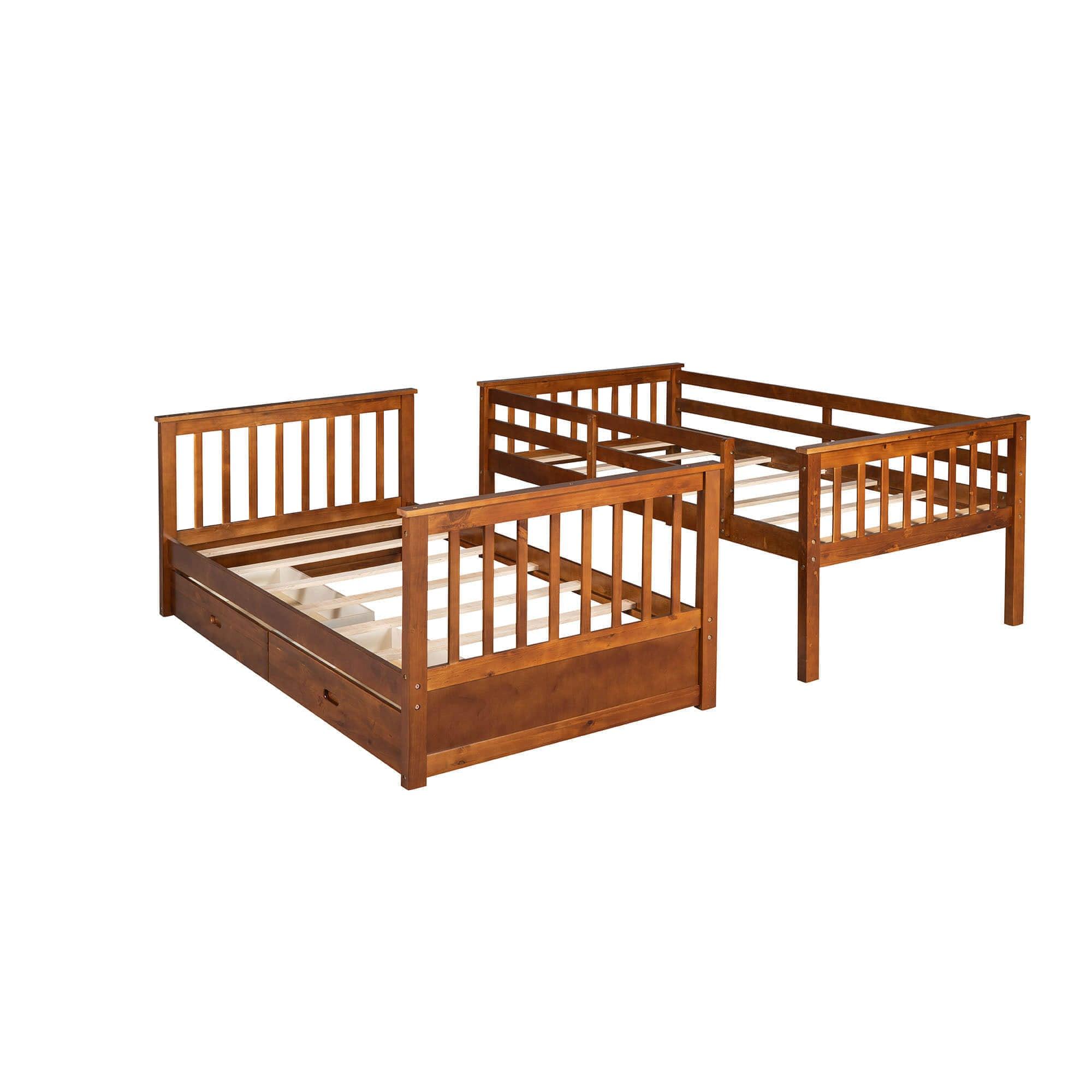 Wooden Twin Over Twin Bunk Beds with Storage Drawers - [Convertible]