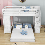 L-Shaped Twin Over Full Floor Bunk Beds for Toddlers, Kids with Stairs