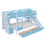 Full Over Full Castle Bunk Beds with Stairs and Slide for Girls, Boys