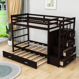 Twin Over Twin Bunk Beds with Stairs, Storage and Trundle - [Wooden, Drawers]