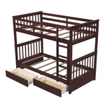 Wooden Twin Over Twin Bunk Beds with Storage Drawers - [Convertible]