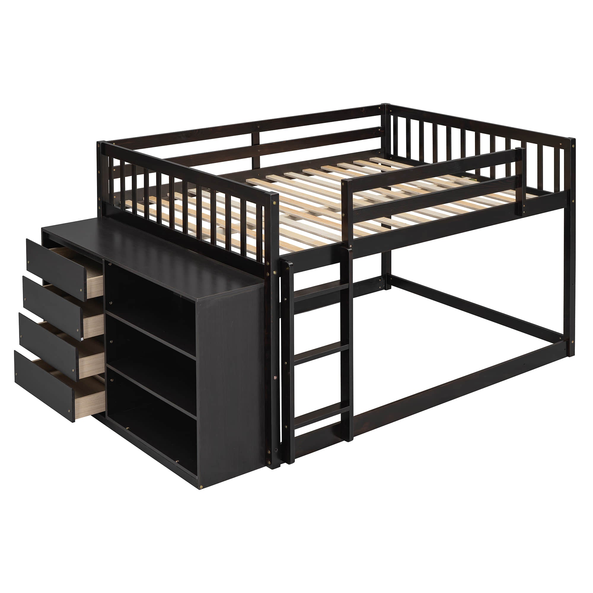 Low Full Over Full Bunk Beds for Kids, Toddlers with Storage - [Wood]