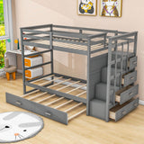 Twin Over Twin Bunk Beds with Stairs, Storage and Trundle - [Wooden, Drawers]