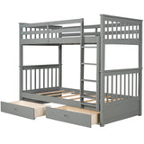 Wooden Twin Over Twin Bunk Beds with Storage Drawers - [Convertible]