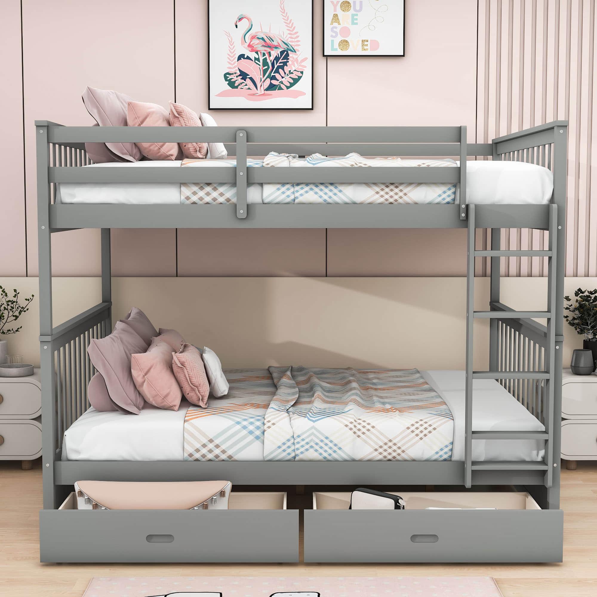 Full Over Full Bunk Beds with Storage for Kids, Adults - [Wooden, Convertible]