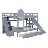 Full Over Full Castle Bunk Beds with Stairs and Slide for Girls, Boys