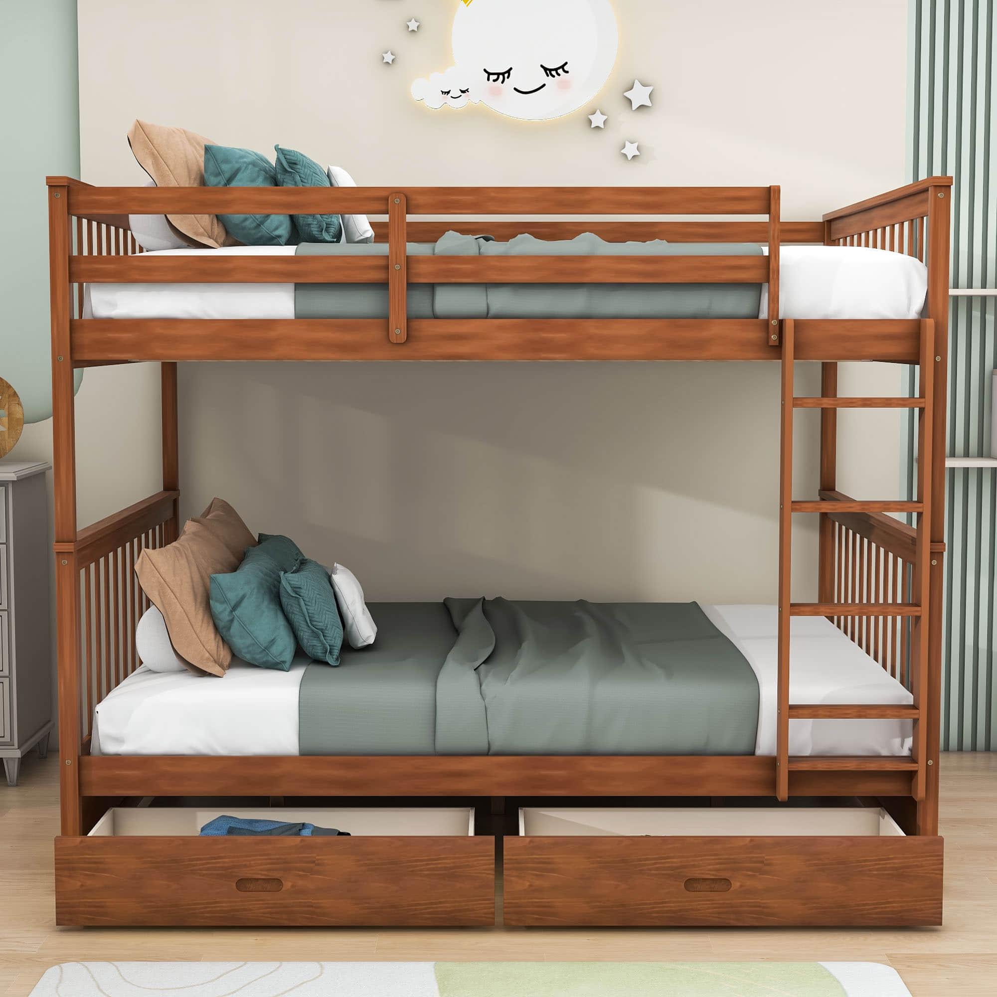 Full Over Full Bunk Beds with Storage for Kids, Adults - [Wooden, Convertible]