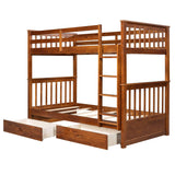 Wooden Twin Over Twin Bunk Beds with Storage Drawers - [Convertible]