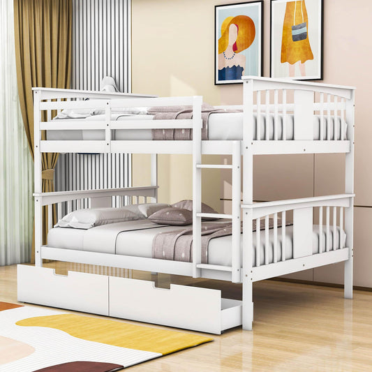 Full Over Full Bunk Beds with Storage Drawers for Kids - [Wooden, Convertible]