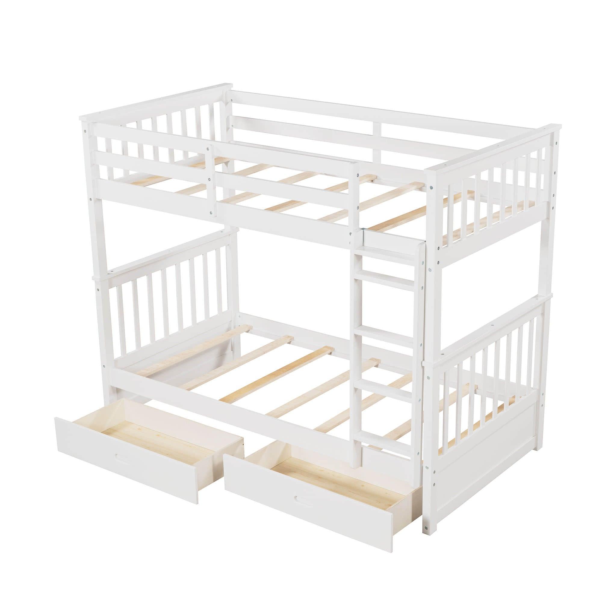 Wooden Twin Over Twin Bunk Beds with Storage Drawers - [Convertible]