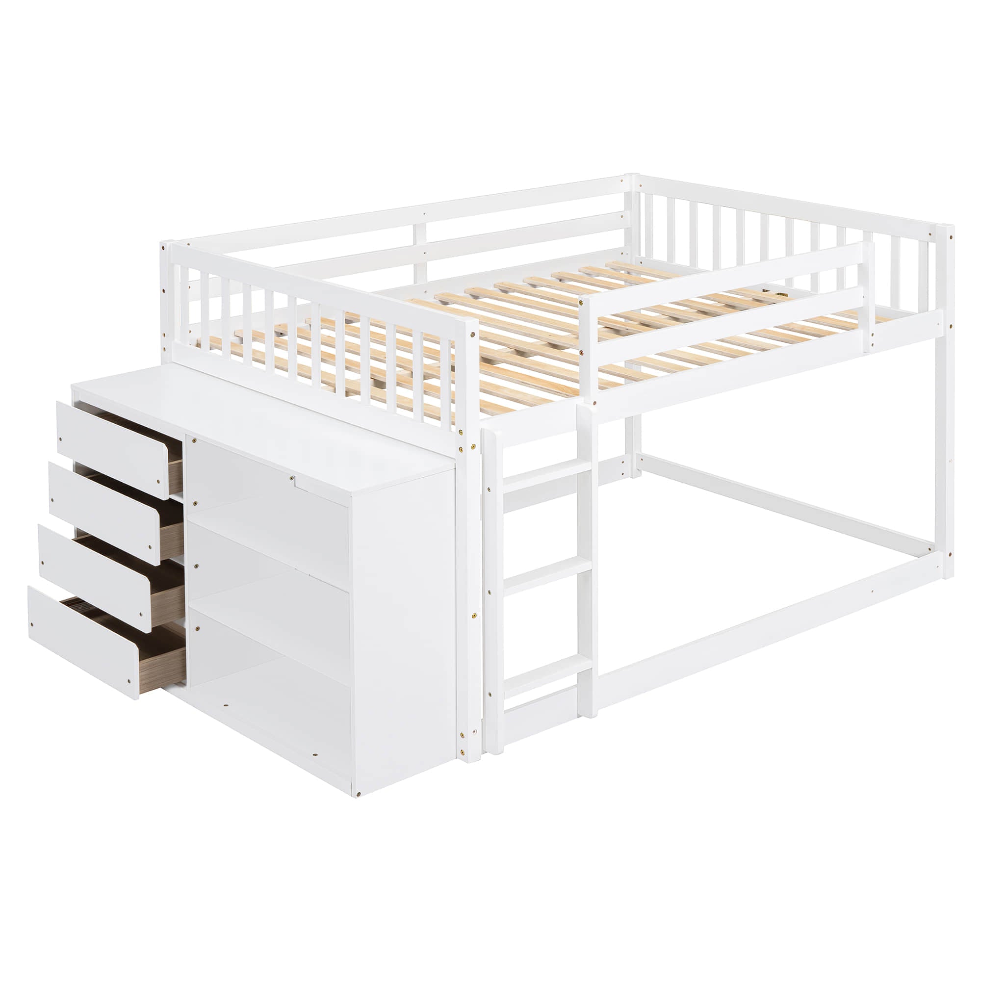 Low Full Over Full Bunk Beds for Kids, Toddlers with Storage - [Wood]